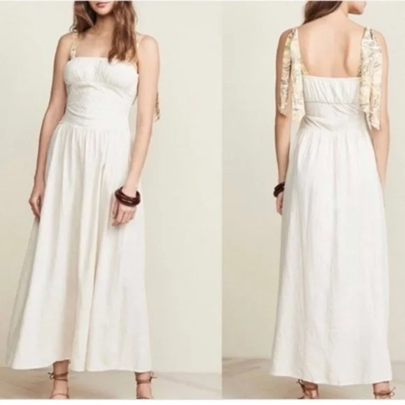 Free People | Dresses | Free People Santorini Ecru Linen Maxi Dress With  Ribbon Tie Straps 4597 | Poshmark